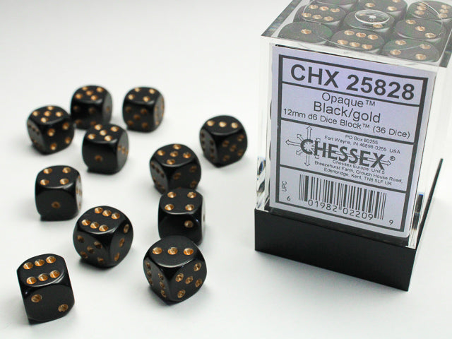 Opaque Black/gold 12mm d6 Dice Block (36 dice) - Image 1 - Dice & Accessories - Image - Pop Weasel