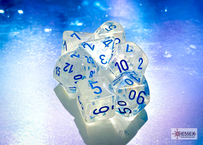Borealis Icicle/light blue Luminary Polyhedral 7-Dice Set - Image 1 - Dice & Accessories - Image - Pop Weasel