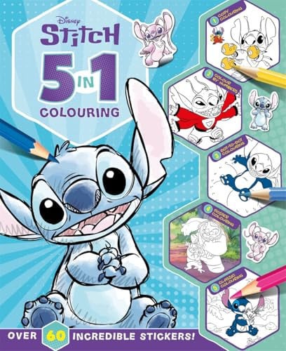 STITCH: 5 IN 1 COLOURING (DISNEY) - Childrens Books - Image - Pop Weasel