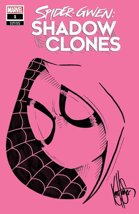 DF SPIDERGWEN SHADOWCLONES #1 PINK BLANK VARIANT WITH A SPIDERGWEN SKETCH BY KEN HAESER
