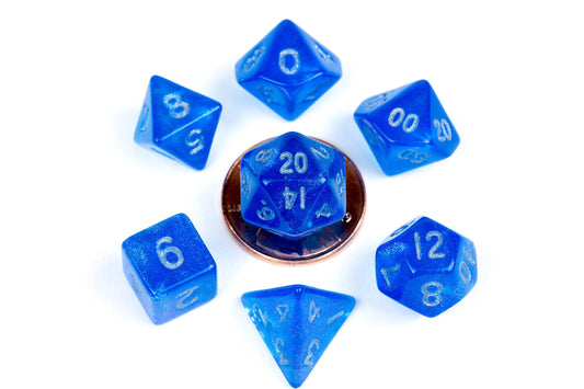 Stardust Blue w/ Silver Numbers 10mm Mini Poly Dice Set - Image 1