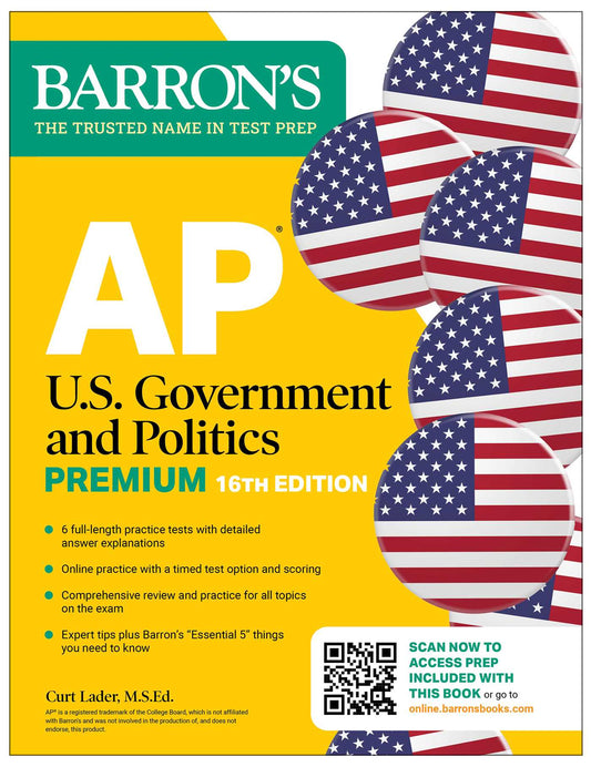 AP U.S. Government and Politics Premium, Sixteenth Edition: Prep Book with 6 Practice Tests + Comprehensive Review + Online Practice (2026) image