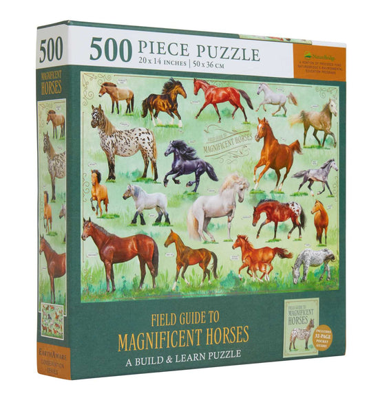 Magnificent Horses 500-Piece Puzzle and Booklet: (Jigsaw Puzzles for Kids and Adults, Horse Gifts for Kids)
