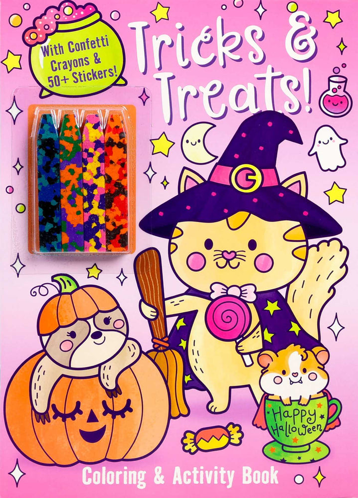 Tricks & Treats! Coloring & Activity Book with Confetti Crayons & 50+ Stickers! - Childrens Books - Image - Pop Weasel