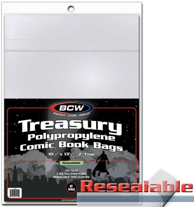 BCW Comic Book Bags Resealable Treasury Comic Books (10" 1/2 x 13" 1/2) (100 Bags Per Pack) - Comic Accessories - Image - Pop Weasel