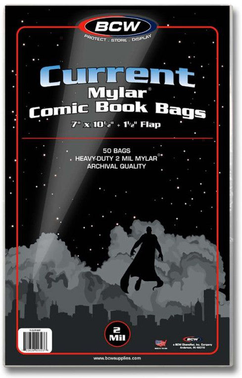 BCW Comic Book Mylar Bags Current Comic 2 MIL Mylar (7" x 10" 1/2) (50 Bags Per Pack) - Comic Accessories - Image - Pop Weasel