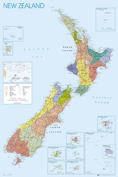 Pop Weasel Image of  New Zealand Map Poster - Posters - Image - Pop Weasel